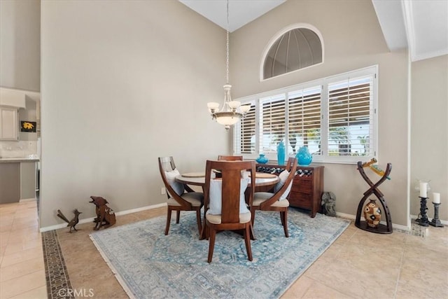 42 Paseo Alba, San Clemente, CA 92672 - dining room featuring a high ceiling, light tile patterned flooring, and a chandelier