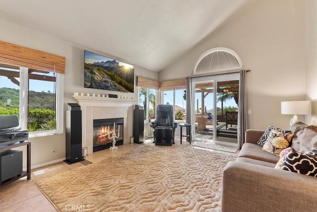 42 Paseo Alba, San Clemente, CA 92672 - tiled living area with a tiled fireplace and lofted ceiling