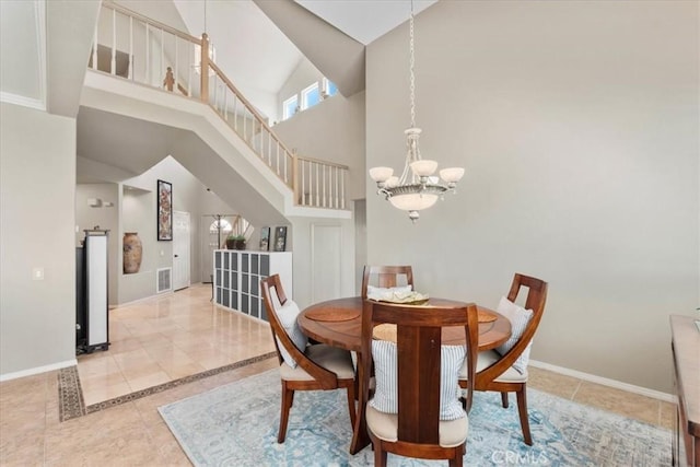 42 Paseo Alba, San Clemente, CA 92672 - tiled dining room with a chandelier and high vaulted ceiling