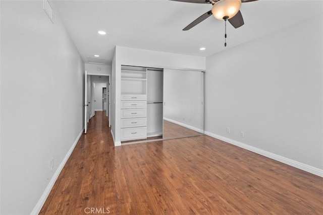 4346 Los Padres Dr, Fallbrook, CA 92028 - unfurnished bedroom featuring recessed lighting, wood finished floors, a closet, and a ceiling fan