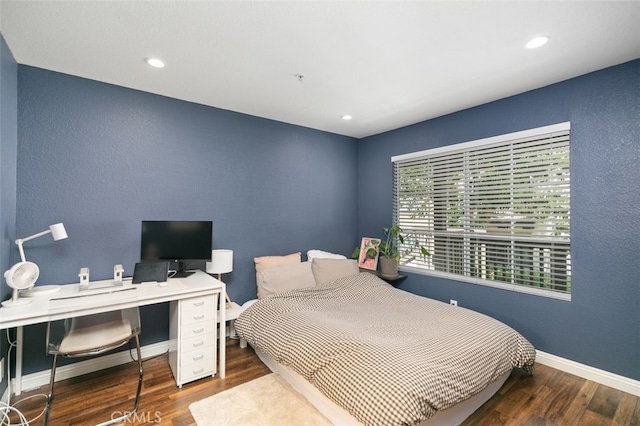 8718 E Indian Hills Rd Unit J, Orange, CA 92869 - bedroom featuring wood finished floors, recessed lighting, a desk, and a textured wall