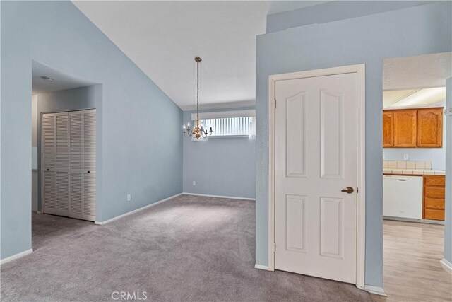 19192 Garcelon Ct, Apple Valley, CA 92308 - spare room with a chandelier, light colored carpet, and lofted ceiling