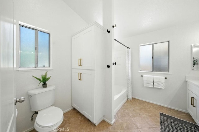 24322 Via Las Junitas, Murrieta, CA 92562 - bathroom featuring vanity, shower / tub combo with curtain, and tile patterned flooring