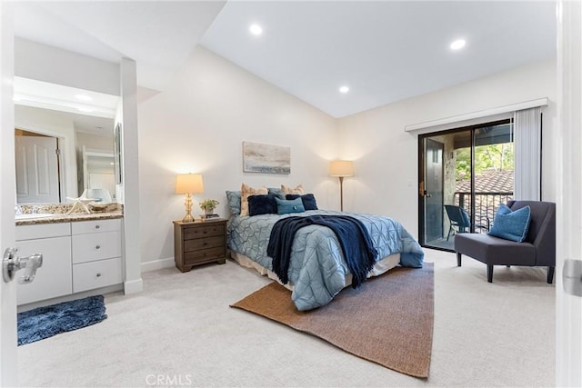 25521 Indian Hill Ln Unit L, Laguna Hills, CA 92653 - bedroom featuring light colored carpet, access to exterior, and recessed lighting