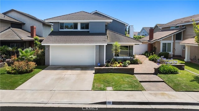 20 Whistling Isle, Irvine, CA 92614 - view of front of property with driveway, a front yard, a garage, a tile roof, and stucco siding