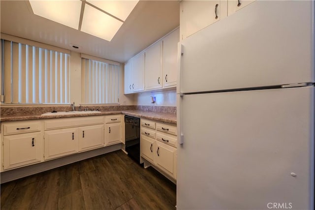 368 Avenida Castilla Unit B, Laguna Woods, CA 92637 - kitchen featuring freestanding refrigerator, dishwasher, and dark wood-style floors