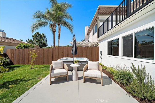 33 Seton Rd, Irvine, CA 92612 - fenced backyard with a hot tub and a patio area