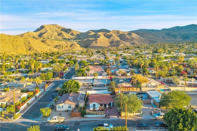 68613 E St, Cathedral City, CA 92234 - aerial perspective of suburban area featuring a mountainous background and property boundaries highlighted