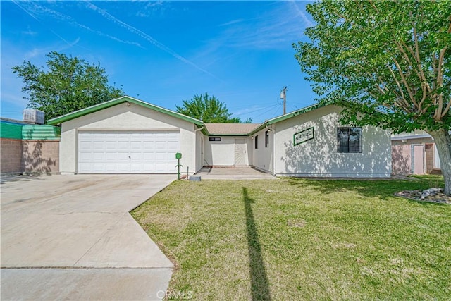 44623 Gingham Ave, Lancaster, CA 93535 - ranch-style house featuring a front yard, concrete driveway, stucco siding, and an attached garage