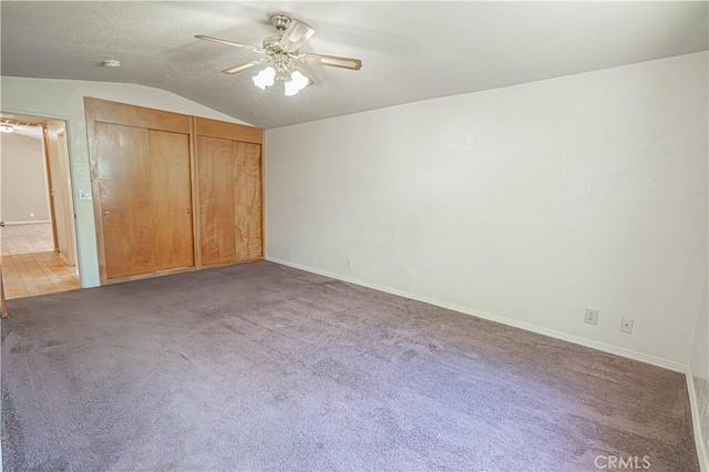 44623 Gingham Ave, Lancaster, CA 93535 - unfurnished bedroom with lofted ceiling, carpet floors, a ceiling fan, and a closet