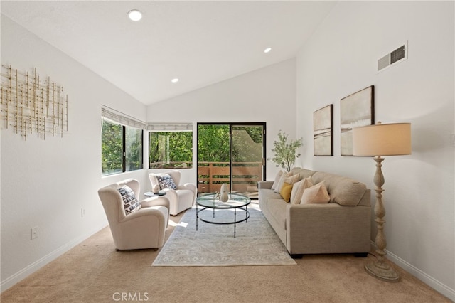 22832 Hilton Head Dr Unit 98, Diamond Bar, CA 91765 - living room featuring vaulted ceiling, carpet floors, and recessed lighting