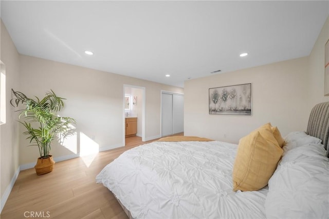 15604 Sharonhill Dr, Whittier, CA 90604 - bedroom featuring light wood finished floors, recessed lighting, a closet, and ensuite bathroom