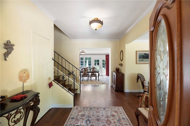 1924 E Rancho Culebra Dr, Covina, CA 91724 - foyer featuring stairway, wood finished floors, and crown molding