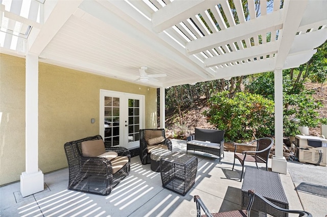 1924 E Rancho Culebra Dr, Covina, CA 91724 - view of patio / terrace with french doors, an outdoor living space, and a ceiling fan