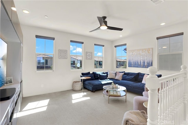 109 Ritual, Irvine, CA 92618 - carpeted living area featuring a ceiling fan and recessed lighting
