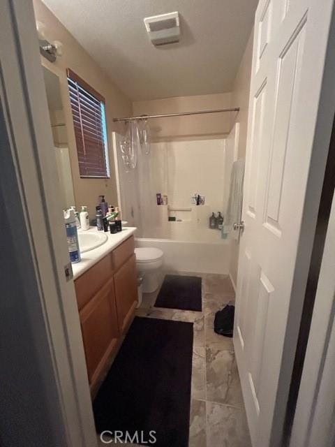 13120 Melon Ave, Chino, CA 91710 - bathroom with vanity, shower / bathtub combination, and marble finish flooring