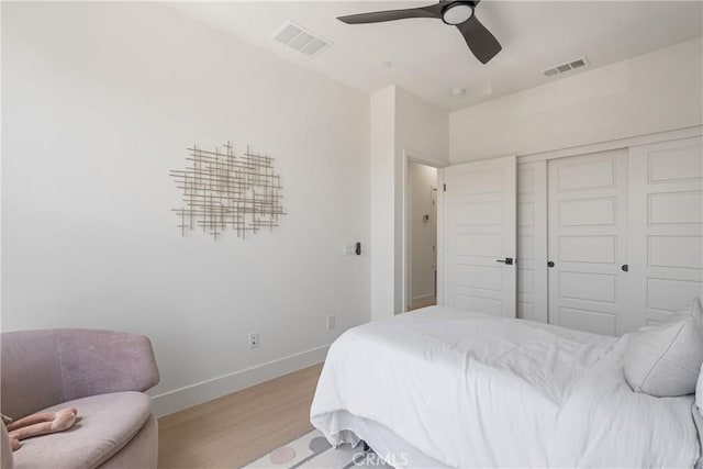 687 W 17th St, Costa Mesa, CA 92627 - bedroom featuring light wood-style flooring, ceiling fan, and a closet