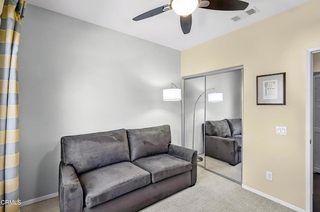 353 American River Ct, Oxnard, CA 93036 - living area with a ceiling fan and carpet flooring