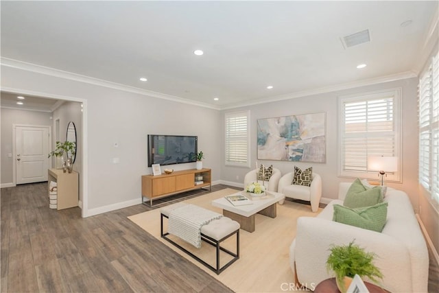 201 Bancroft, Irvine, CA 92620 - living room with wood finished floors, healthy amount of natural light, recessed lighting, and ornamental molding