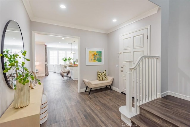 201 Bancroft, Irvine, CA 92620 - foyer featuring wood finished floors, crown molding, and recessed lighting