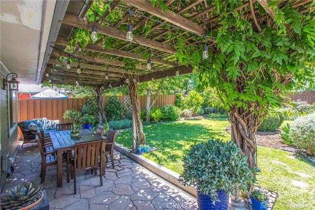 1107 Chestnut Ave, Redlands, CA 92373 - fenced backyard with a pergola, outdoor dining area, and a patio