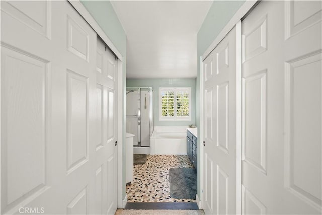 43611 Modena Dr, Temecula, CA 92592 - full bath with a stall shower, a bath, and vanity