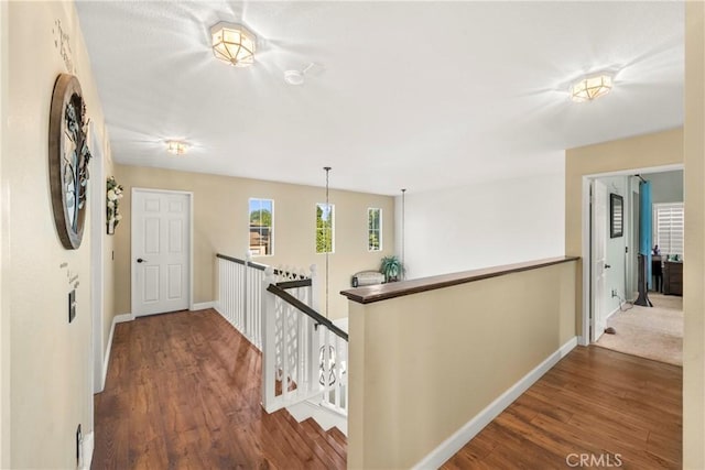 43611 Modena Dr, Temecula, CA 92592 - hallway with an upstairs landing and wood finished floors