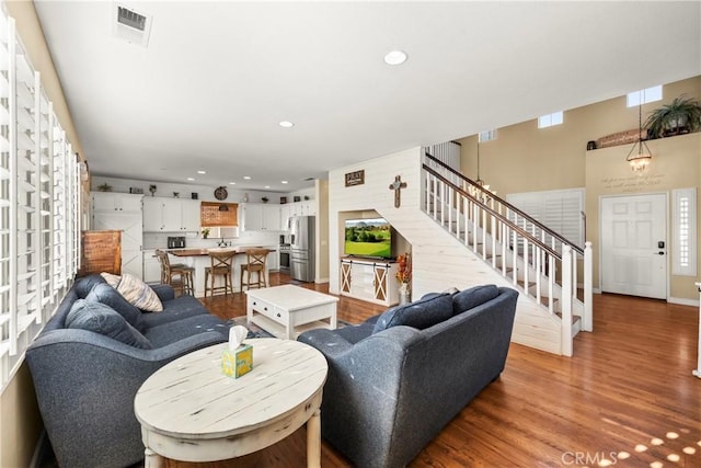 43611 Modena Dr, Temecula, CA 92592 - living area with stairs, recessed lighting, and wood finished floors