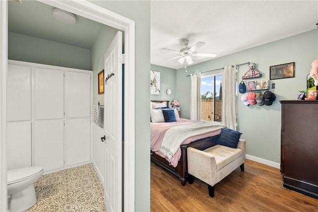 43611 Modena Dr, Temecula, CA 92592 - bedroom with access to exterior, ceiling fan, and wood finished floors
