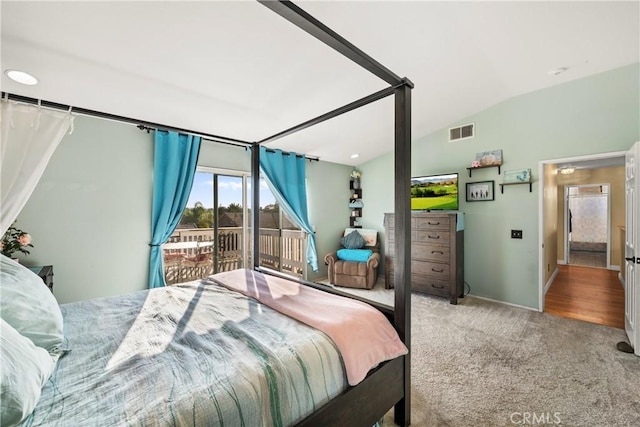 43611 Modena Dr, Temecula, CA 92592 - bedroom featuring carpet floors, access to outside, and vaulted ceiling