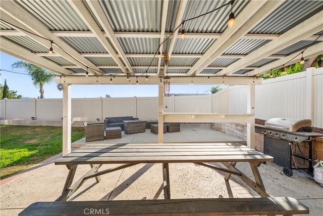 43611 Modena Dr, Temecula, CA 92592 - fenced backyard with a patio, area for grilling, a gazebo, and an outdoor hangout area
