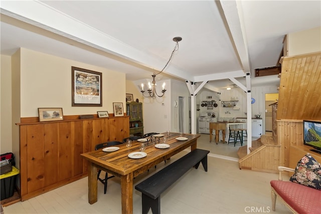 425 Blue Jay Canyon Rd, Blue Jay, CA 92317 - dining room with a chandelier and beamed ceiling