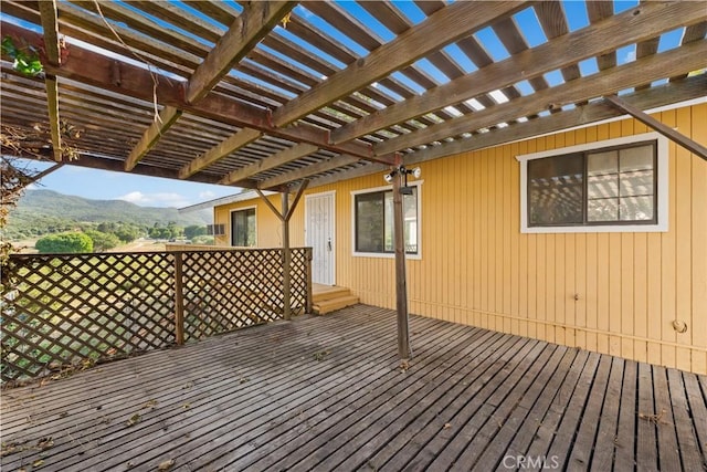 14526 Hardtree Dr, Lake Hughes, CA 93532 - wooden terrace with a pergola and a mountain view