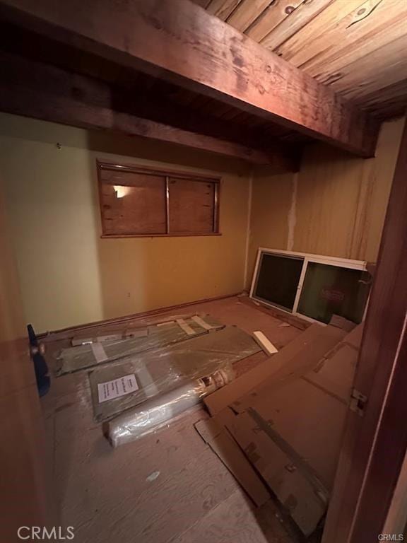 31749 Hilltop Dr, Running Springs, CA 92382 - below grade area with wood ceiling