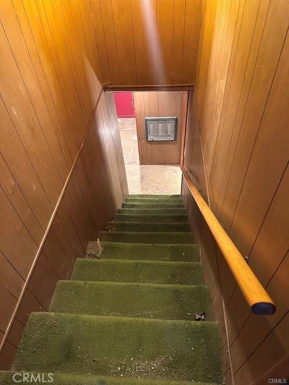 31749 Hilltop Dr, Running Springs, CA 92382 - staircase featuring wood walls