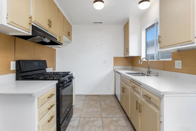 1608 Grandview St, Oceanside, CA 92054 - kitchen featuring black range with gas stovetop, tasteful backsplash, light countertops, and dishwasher