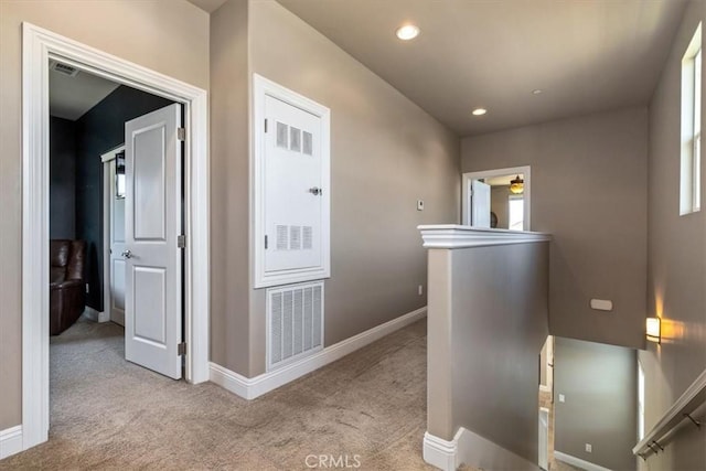 316 Junipero Way, San Luis Obispo, CA 93401 - corridor with carpet floors, an upstairs landing, and recessed lighting