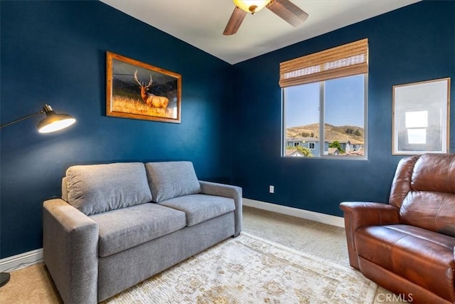 316 Junipero Way, San Luis Obispo, CA 93401 - carpeted living room with baseboards and a ceiling fan