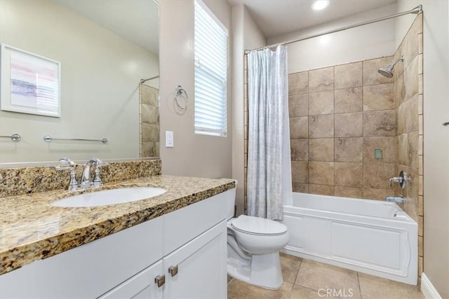 316 Junipero Way, San Luis Obispo, CA 93401 - bathroom with vanity, shower / bathtub combination with curtain, and tile patterned flooring