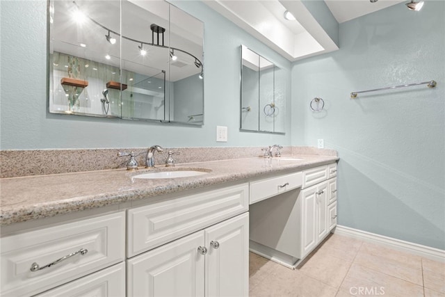 3211 Anne Cir Unit Ci102, Huntington Beach, CA 92649 - bathroom featuring double vanity, tile patterned flooring, and a shower