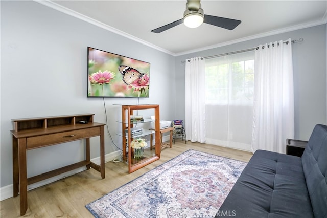 19851 Ridgewood Pl, Yorba Linda, CA 92886 - office featuring wood finished floors, ornamental molding, and ceiling fan