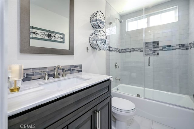 19851 Ridgewood Pl, Yorba Linda, CA 92886 - full bath featuring vanity, shower / bath combination with glass door, and decorative backsplash