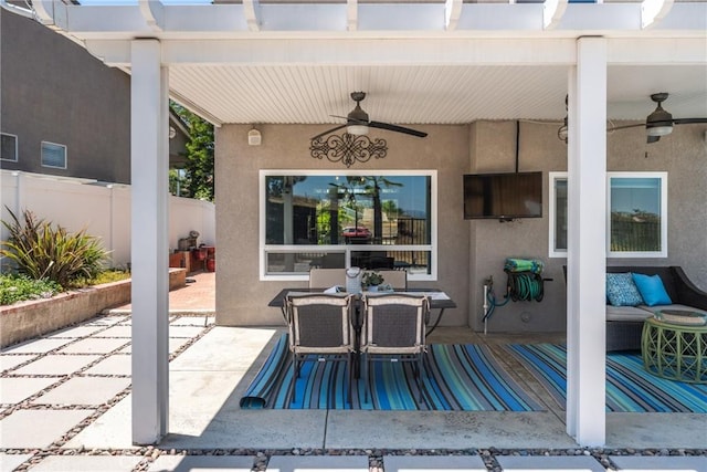 982 Big Spring Ct, Corona, CA 92878 - view of patio / terrace with ceiling fan, outdoor dining area, and an outdoor hangout area