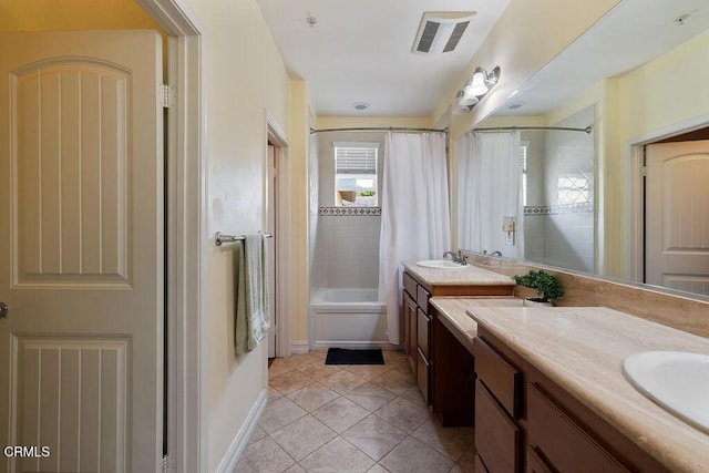 1430 Windshore Way, Oxnard, CA 93035 - bathroom with vanity, shower / tub combo, and tile patterned flooring