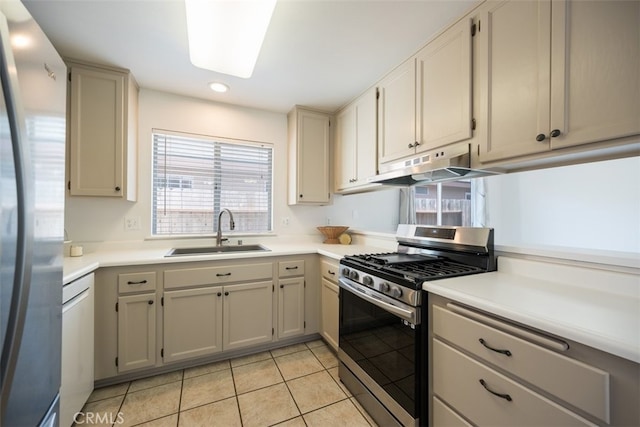 158 Colt Ln, Nipomo, CA 93444 - kitchen featuring stainless steel appliances, under cabinet range hood, light tile patterned flooring, light countertops, and recessed lighting