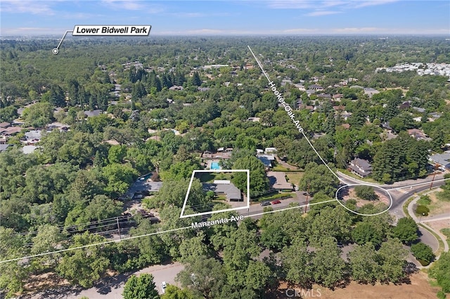 1915 Manzanita Ave, Chico, CA 95926 - aerial view of property's location with property parcel outlined and a forest