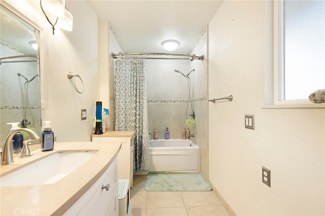 1915 Manzanita Ave, Chico, CA 95926 - full bath with tile patterned flooring, vanity, and shower / bath combo with shower curtain