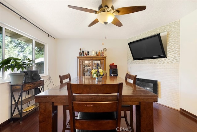 1915 Manzanita Ave, Chico, CA 95926 - dining room featuring wood finished floors, a ceiling fan, and a textured ceiling