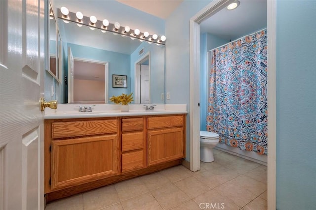 13524 Via Santa Catalina, Sylmar, CA 91342 - full bathroom with double vanity, tile patterned flooring, and a shower with shower curtain