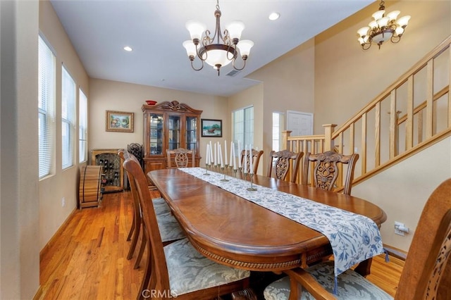 13524 Via Santa Catalina, Sylmar, CA 91342 - dining room with a chandelier, light wood-style flooring, recessed lighting, and stairway